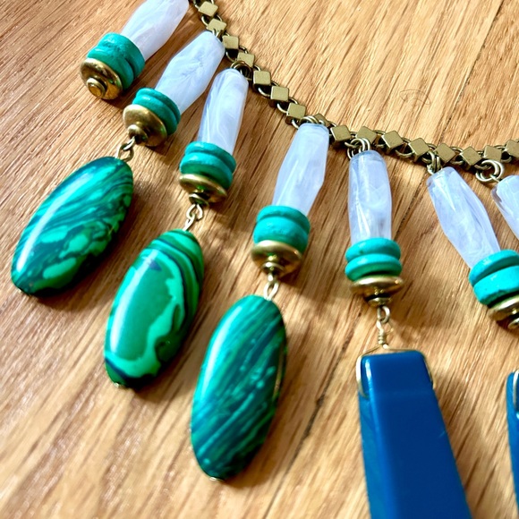Anthropologie Malachite Equatorial Fringe Bib Statement Necklace - Picture 3 of 4